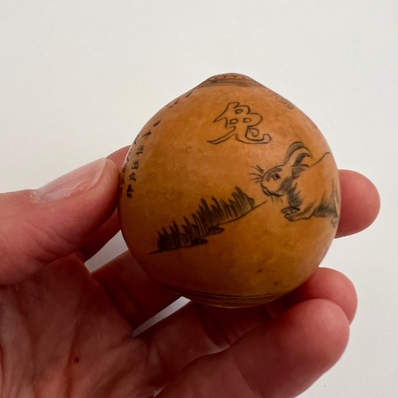 Antique lanzou carved etched gourd Chinese Zodiac year of Rabbit Bunny folk art - Picture 6 of 13